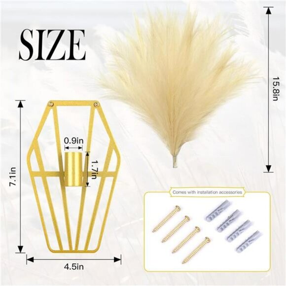 Boho Gold Wall Decor Set Metal Pampas Hanging Art for Bedroom Living Room - Picture 3 of 7
